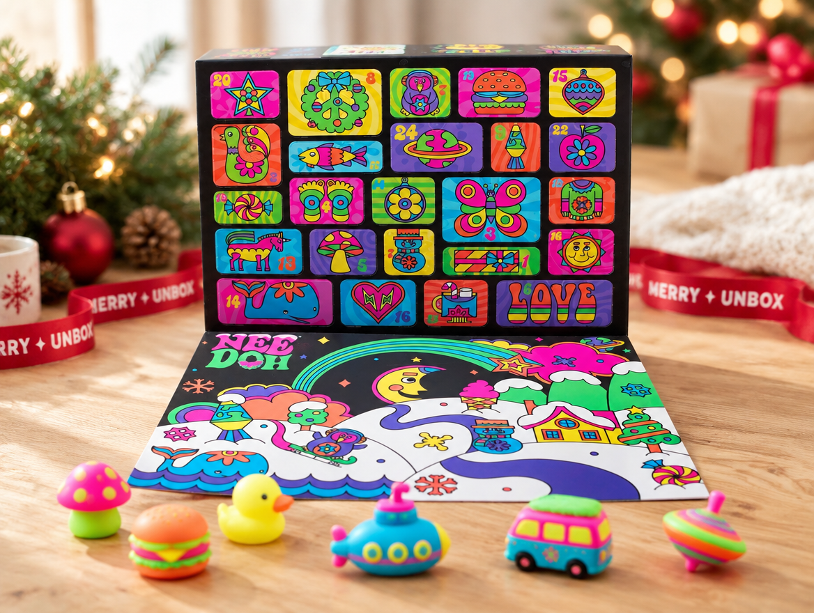 NeeDoh Squishmas Advent Calendar 2026 open with mini squishy toys