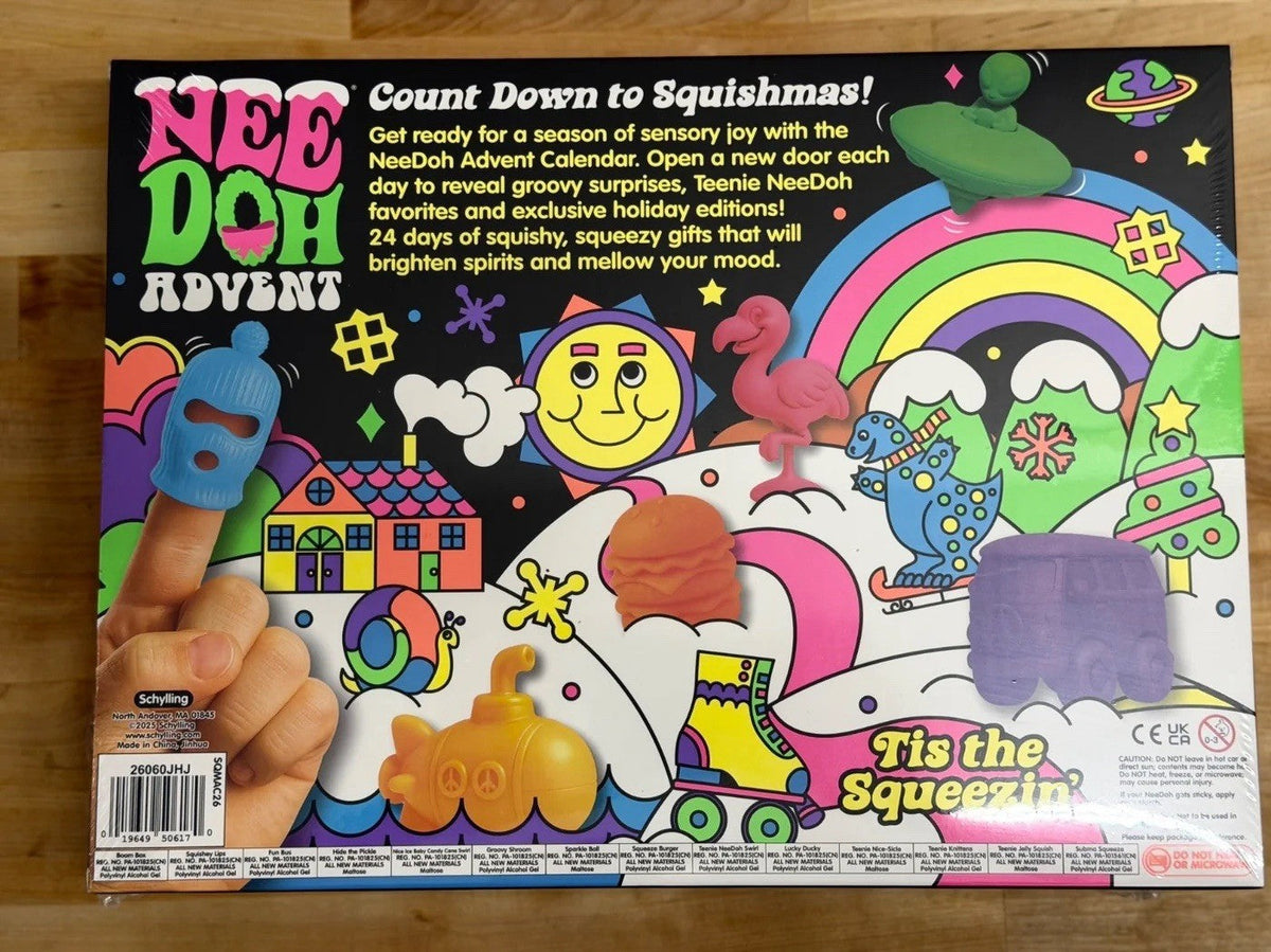 NeeDoh Squishmas Advent Calendar 2026 back of the box, Count Down to Squishmas
